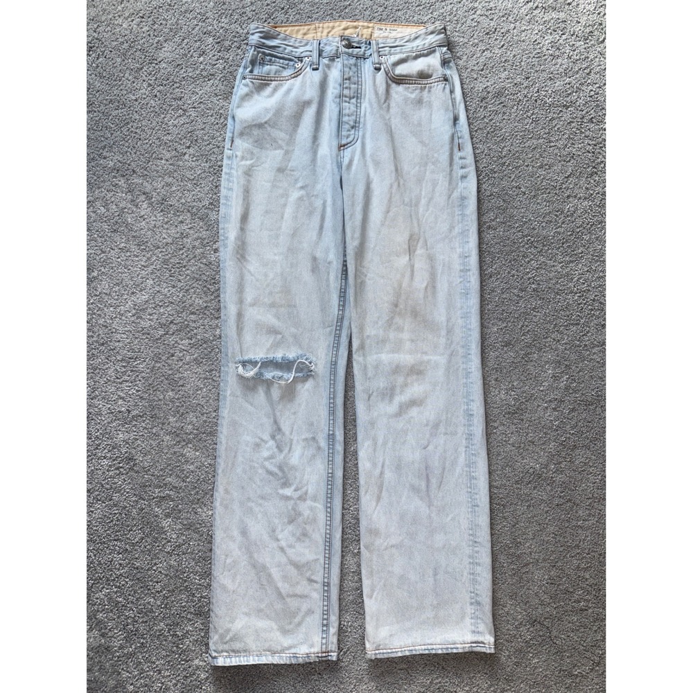 Rag & Bone Alex High-Rise Straight Jeans Primrose With Holes Light Wash 27